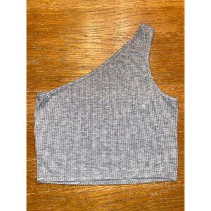 One-Shoulder Ribbed Gray Crop Top